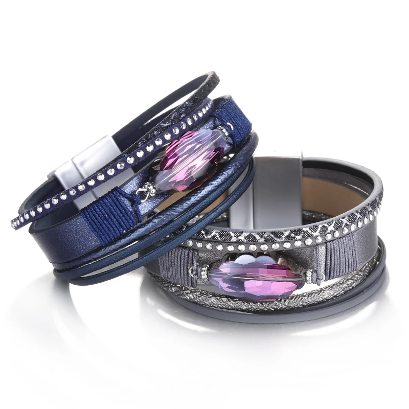 AENSOA Simple Big Purple Crystal PU Leather Bracelets For Women Girl Fashion 2019 Gem Magnet Buckle Multilayer Wrap Wide Bangles
AENSOA Simple Big Purple Crystal PU Leather Bracelets For Women Girl Fashion 2019 Gem Magnet Buckle Multilayer Wrap Wide Bangles