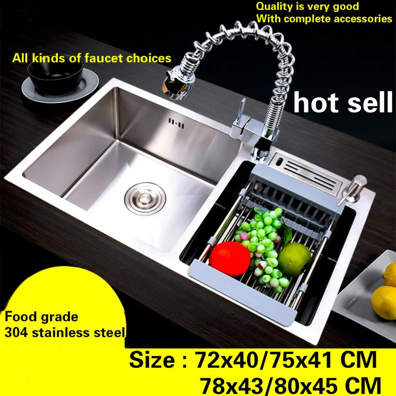 

Free shipping Standard kitchen manual sink double groove food grade 304 stainless steel big hot sell 72x40/75x41/78x43/80x45 CM