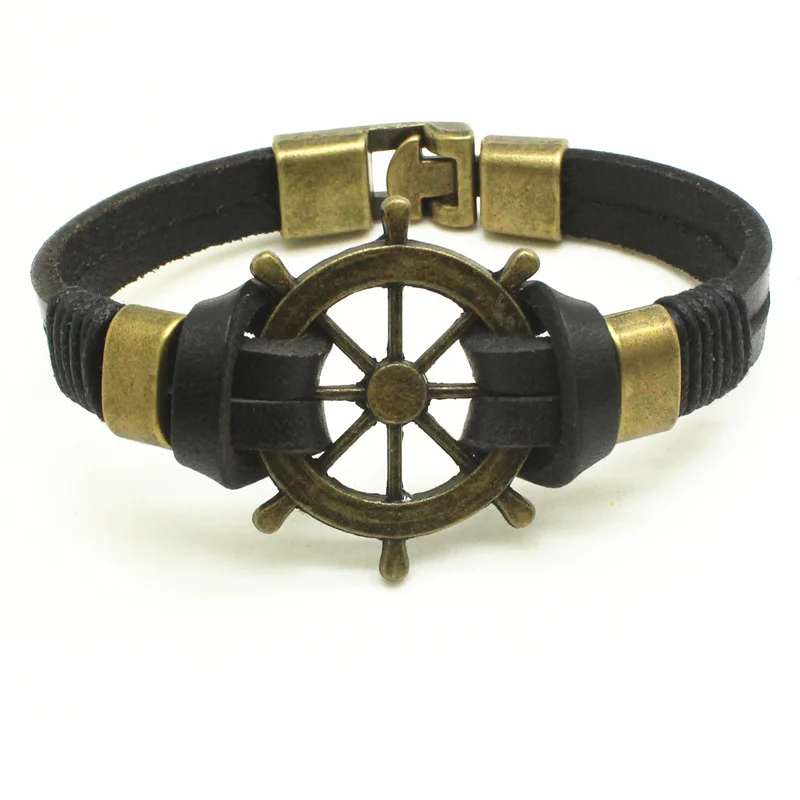 2016 Mens Trendy Leather Rope Handmade Double Layer Rudder Bracelet Men Punk Bracelet Bangles Jewelry Charme Pulseira
2016 Mens Trendy Leather Rope Handmade Double Layer Rudder Bracelet Men Punk Bracelet Bangles Jewelry Charme Pulseira