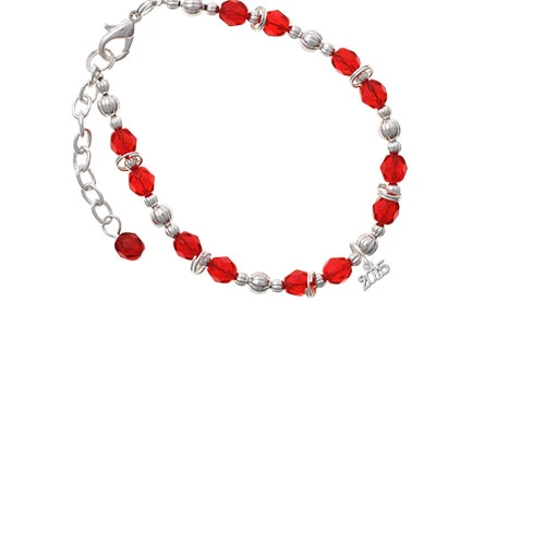 Silvertone Mini Year 2015 Red Beaded Bracelet