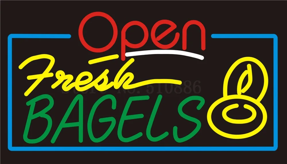Custom Signage NEON SIGNS For Open Fresh Bagels Club BAR PUB Signboard Display Decorate Store Shop Light Sign 24*20" | Освещение