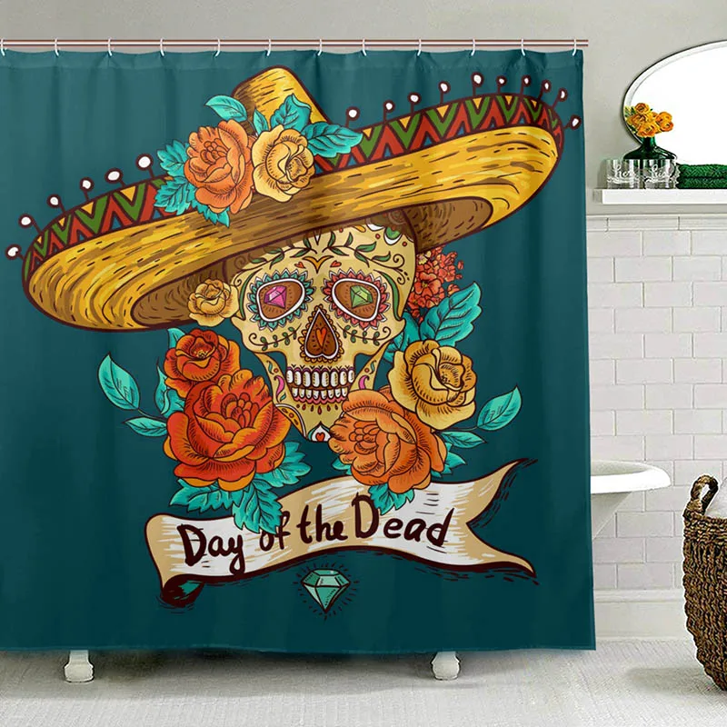 Day of the Dead Bath Curtain Colorful Flower Sugar Skull Waterproof Polyester Fabric Shower Curtain for Bathroom with 12 Hooks
Day of the Dead Bath Curtain Colorful Flower Sugar Skull Waterproof Polyester Fabric Shower Curtain for Bathroom with 12 Hooks