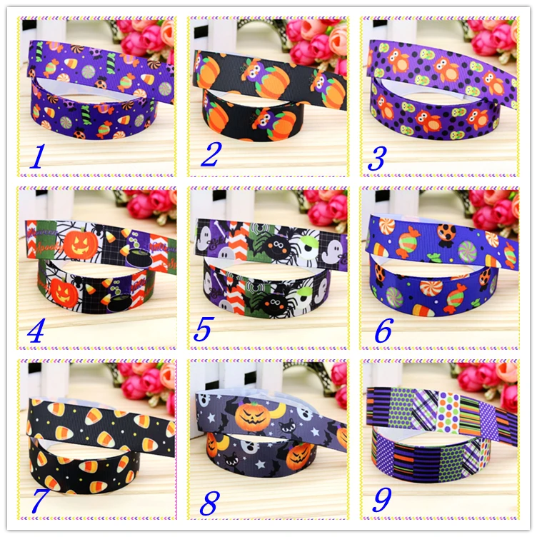 

7/8'' Free shipping halloween owl sugar printed grosgrain ribbon hairbow headwear party decoration diy wholesale OEM 22mm D276