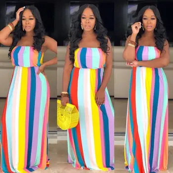 Stylish Colorful Striped Patchwork Printed Long Maxi Dress Women Strapless Sleeveless Sexy Loose Party Long Dress Vestidos
Stylish Colorful Striped Patchwork Printed Long Maxi Dress Women Strapless Sleeveless Sexy Loose Party Long Dress Vestidos