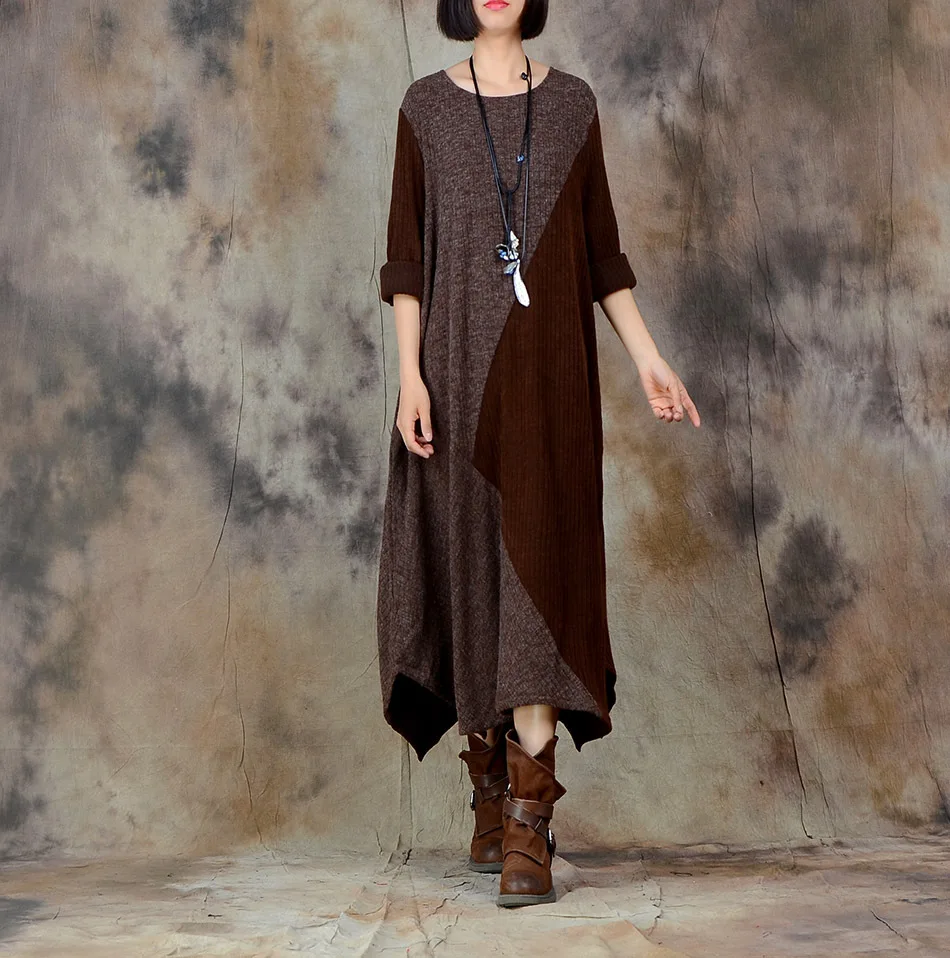 Women Autumn winter Knit Dress Patchwork Irregular Hem Slim Loose Dress Casual Buttoming Dress Female Round neck Elegant Dress
Women Autumn winter Knit Dress Patchwork Irregular Hem Slim Loose Dress Casual Buttoming Dress Female Round neck Elegant Dress