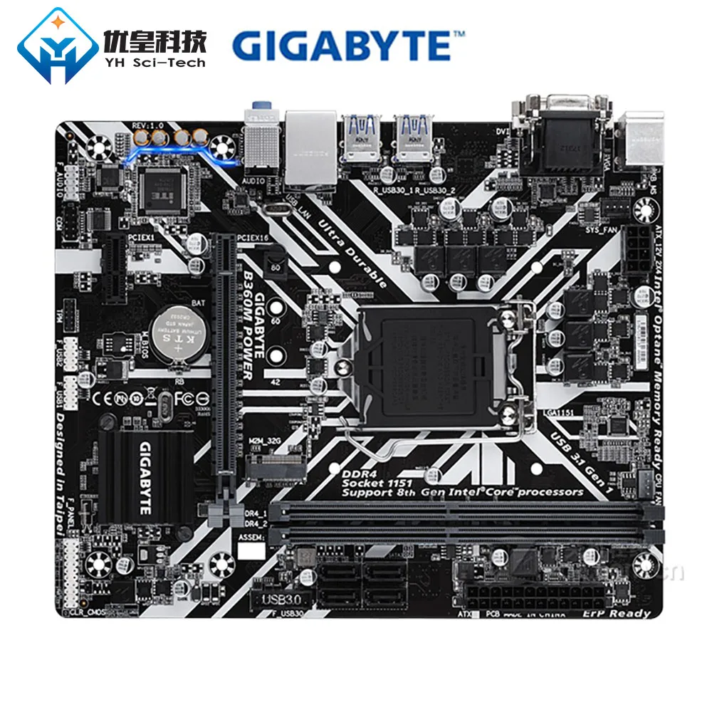 

Original Used Desktop Motherboard Gigabyte B360M POWER B360 LGA 1151 Core i7/i5/i3/Pentium/Celeron DDR4 32G SATA3 Micro ATX