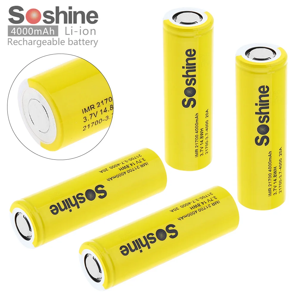 

4pcs Soshine IMR 21700 3.7V 14.8WH 20A 4000mAh Li-ion Rechargeable Battery with Safety Relief Valve for Electric Tool