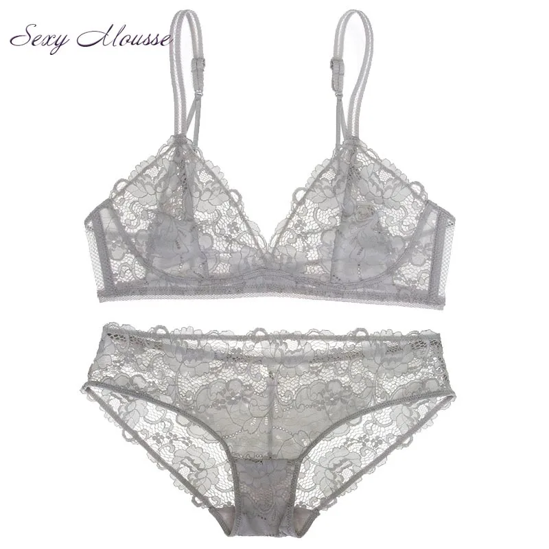 

Sexy Mousse Unlined Plunge Lace Cups Demi Bra Thong Panty Luxury Lingerie Bralette Lacy Sexy Underwear Set For Women