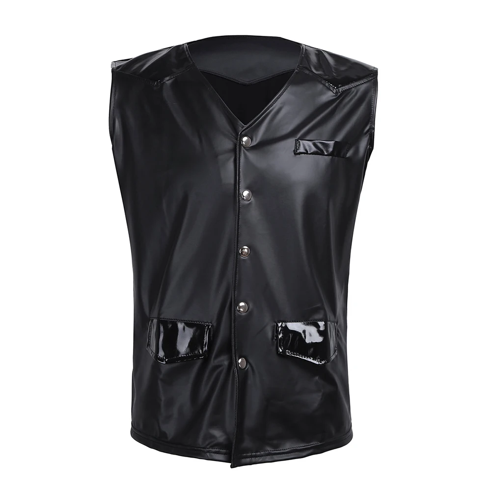 Men PU Leather Splice Patent Leather V Neck Sleeveless Vest with Front Snap Buttons Pockets Clubwear Costume Gothic Tank Tops
Men PU Leather Splice Patent Leather V Neck Sleeveless Vest with Front Snap Buttons Pockets Clubwear Costume Gothic Tank Tops