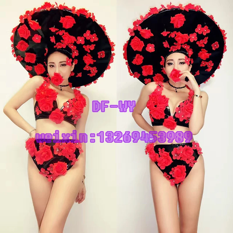 Bar and nightclub singer ds sexy red roses hats for star holiday party stage of women's clothes
Bar and nightclub singer ds sexy red roses hats for star holiday party stage of women's clothes