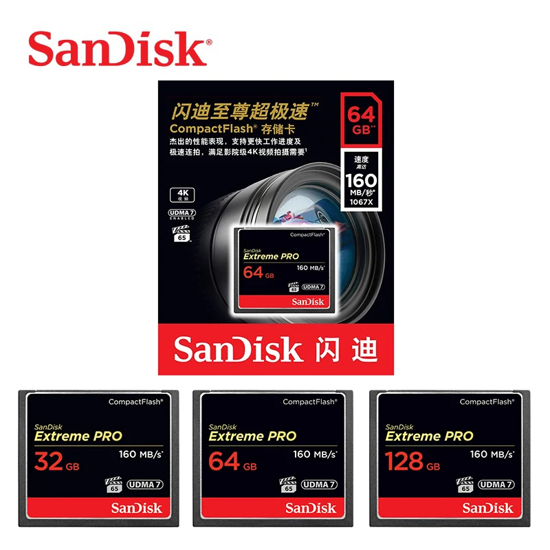 

SanDisk Memory Card CF Extreme Pro 16GB 32GB 64GB 128GB 256GB CompactFlash 1067X 160MB/s For Rich 4K and Full HD Video SDCFXPS