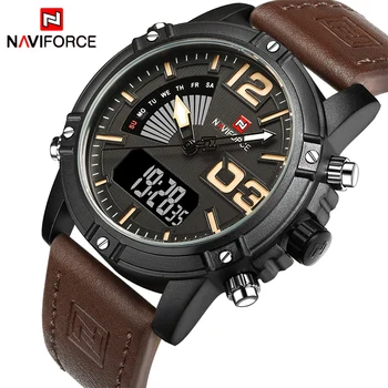 NAVIFORCE Sport Quartz Analog LED Clock Man Leather