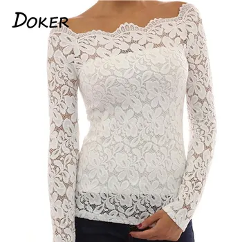 5XL 2018 Summer Tops Lace Shirt Women White Slash Neck Long Sleeve Hollow Tee Shirt Blouse Sexy Skinny Shirt Plus Size Blusas
5XL 2018 Summer Tops Lace Shirt Women White Slash Neck Long Sleeve Hollow Tee Shirt Blouse Sexy Skinny Shirt Plus Size Blusas
