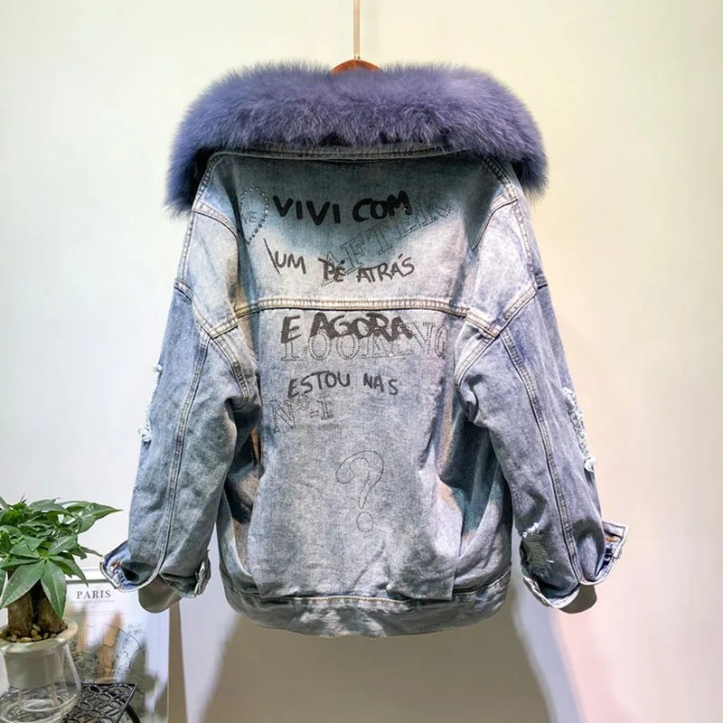 2019 New winter real fur demin jacket female warm coat women's parkas plus velvet personality back letters demin jacket with fur
2019 New winter real fur demin jacket female warm coat women's parkas plus velvet personality back letters demin jacket with fur