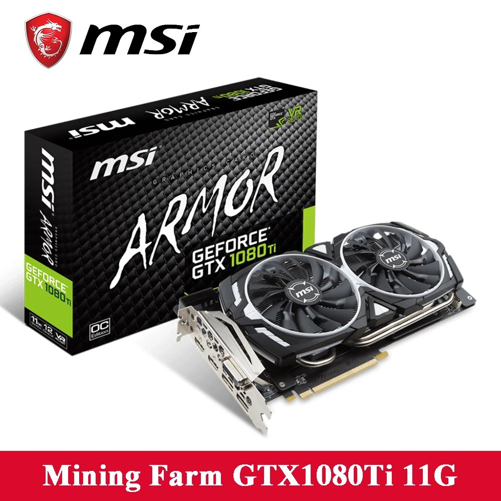 MSI видеокарта GeForce GTX1080Ti Броня 11 г OC Nvidia 352bit GDDR5X 11016 мГц 1531-1645 3584 единиц 16nm Графика