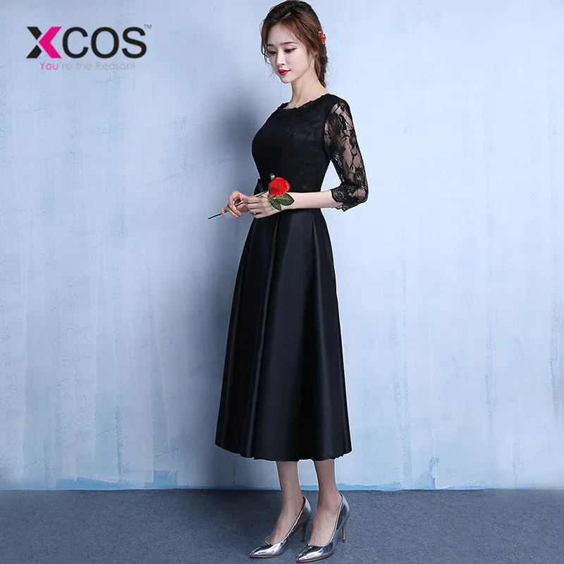 XCOS 2018 кружево Новая мода Черный цвет плюс размер халат De Roiree Вечерние Короткие