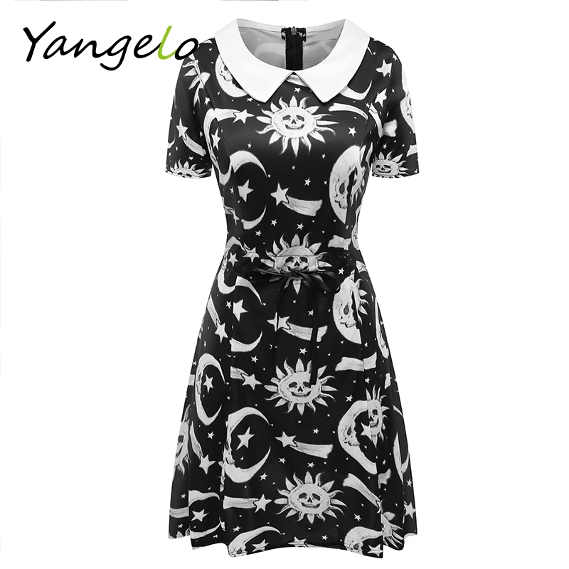 Vintage Punk Style Black Women Dress Summer Short Sleeve Turn-down Collar Ladies Dresses Fashion Harajuku Print Mini Dress Robe
Vintage Punk Style Black Women Dress Summer Short Sleeve Turn-down Collar Ladies Dresses Fashion Harajuku Print Mini Dress Robe