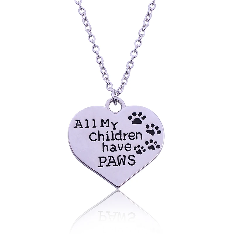Heart-Shape Pendant Necklace Dog Cat Paw Print Lettering "All My Children Have PAWS" Animal Footprint Plated Silver Jewelry
Heart-Shape Pendant Necklace Dog Cat Paw Print Lettering "All My Children Have PAWS" Animal Footprint Plated Silver Jewelry