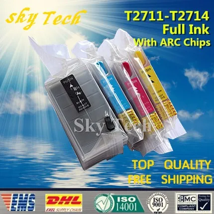Картридж с полным наполнением чернил 4PK для T2711-T2714, подходит для Epson WF-3620 WF-3640 WF-7110 WF-7610 WF-7620 с чипом ARC
Картридж с полным наполнением чернил 4PK для T2711-T2714, подходит для Epson WF-3620 WF-3640 WF-7110 WF-7610 WF-7620 с чипом ARC