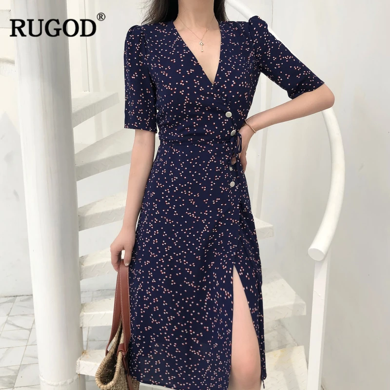 RUGOD 2019 New Summer Vintage sexy Office Lady Style Ins Hot Single button V-Neck Dot Half Sleeve Elegant High waist women dress
RUGOD 2019 New Summer Vintage sexy Office Lady Style Ins Hot Single button V-Neck Dot Half Sleeve Elegant High waist women dress