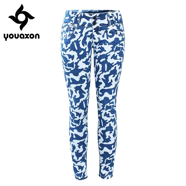 women's blue camo jeans