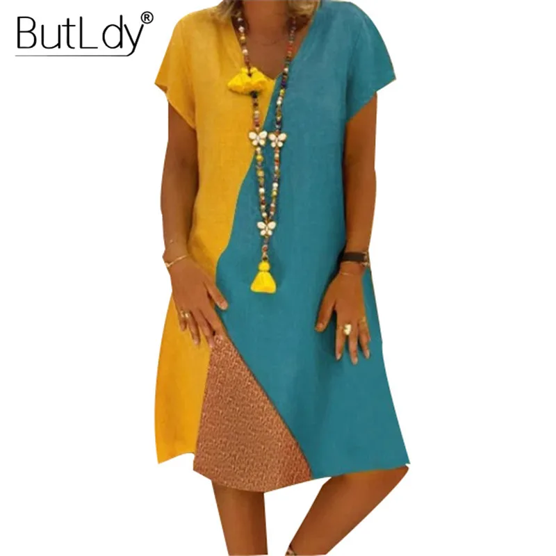 Multicolor Patchwork Dress Women Summer 2019 Short Sleeve Casual Beach Dress Sundress V-Neck Loose Knee-Length A Line Dresses
Multicolor Patchwork Dress Women Summer 2019 Short Sleeve Casual Beach Dress Sundress V-Neck Loose Knee-Length A Line Dresses