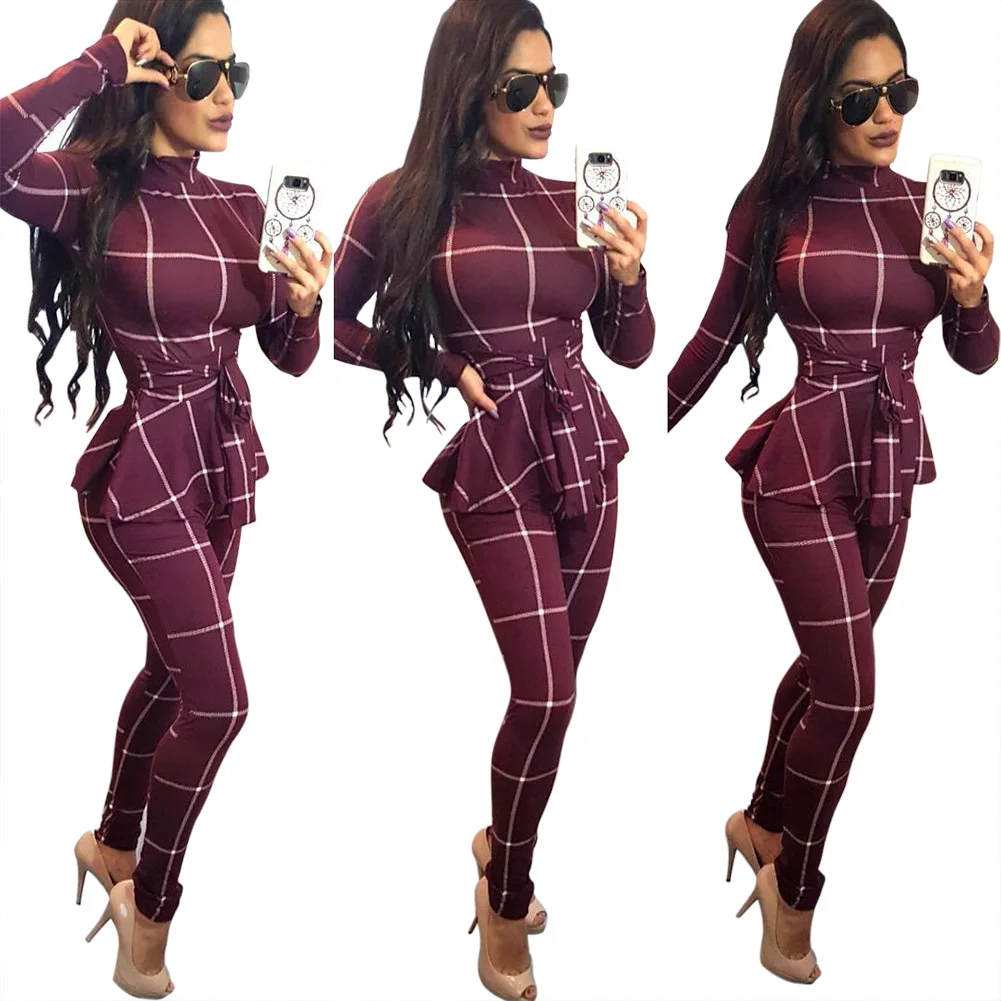 Spring Autumn Women Jumpsuit Plaid Long Sleeve Ruffles Skinny Bodycon Long Pants Trousers with Belt Bodysuit Sexy Playsuit
Spring Autumn Women Jumpsuit Plaid Long Sleeve Ruffles Skinny Bodycon Long Pants Trousers with Belt Bodysuit Sexy Playsuit