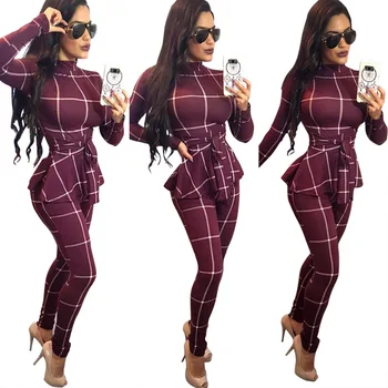 Spring Autumn Women Jumpsuit Plaid Long Sleeve Ruffles Skinny Bodycon Long Pants Trousers with Belt Bodysuit Sexy Playsuit
Spring Autumn Women Jumpsuit Plaid Long Sleeve Ruffles Skinny Bodycon Long Pants Trousers with Belt Bodysuit Sexy Playsuit