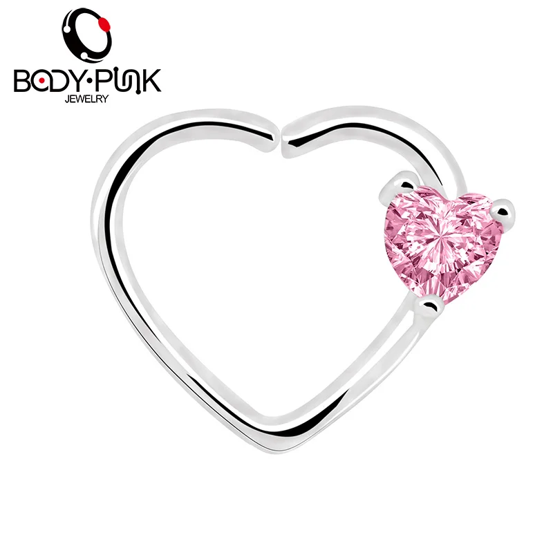  BODY PUNK Jewelry Heart CZ Left Closure Daith Cartilage 16 Gauge Heart Tragus Earrings 5 Colors Micro Circular Barbell Nose  (20)