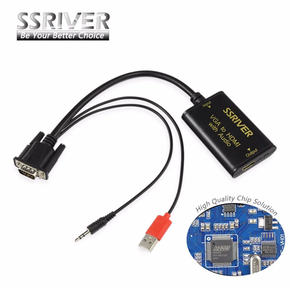 Ssriver VGA для HDMI конвертер 1080 P HD аудио видео преобразователя ТВ кабель VGA2HDMI адаптер