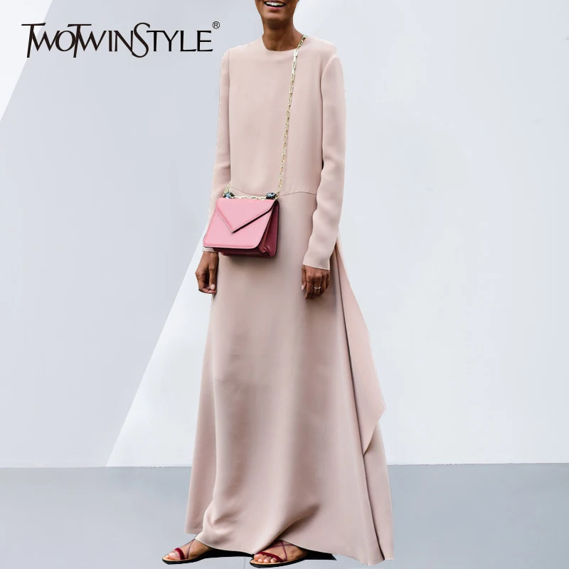 TWOTWINSTYLE Maxi Dress For Women O Neck Long Sleeve High Split Oversize Pink Dresses 2019 Spring Fashion Elegant Clothing
TWOTWINSTYLE Maxi Dress For Women O Neck Long Sleeve High Split Oversize Pink Dresses 2019 Spring Fashion Elegant Clothing