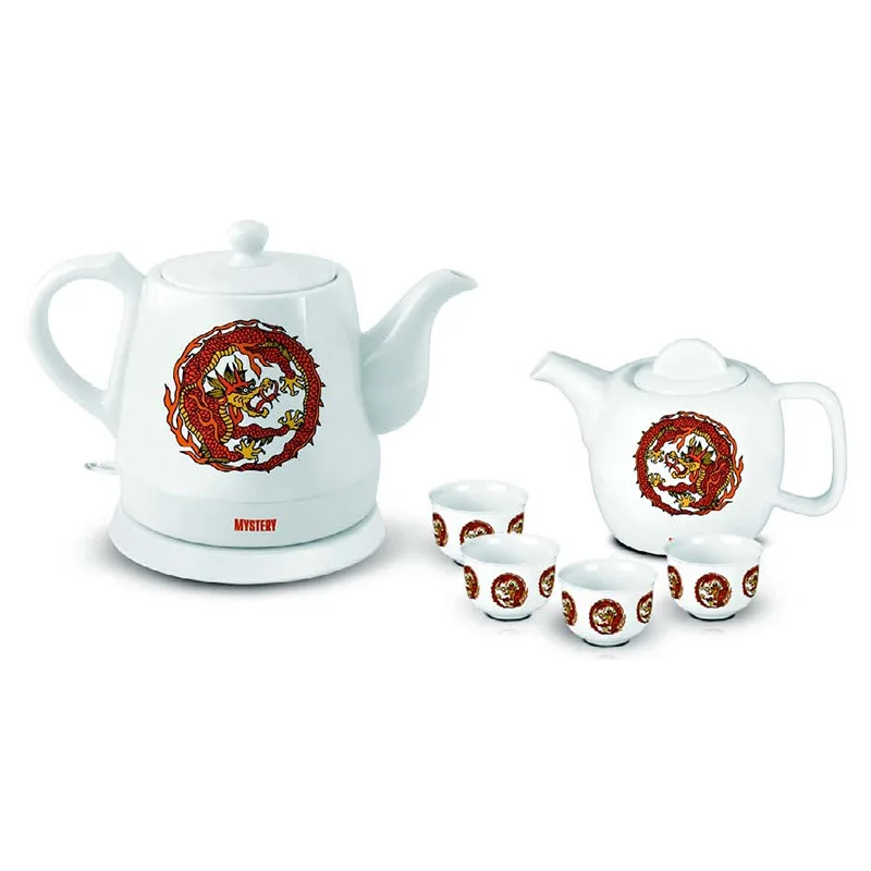 Чайник электрический MYSTERY MEK-1624 (Мощность 1500 Вт, фарфоровый корпус, емкость 1.2 л, заварной чайник и 4 пиалы в комплекте)
