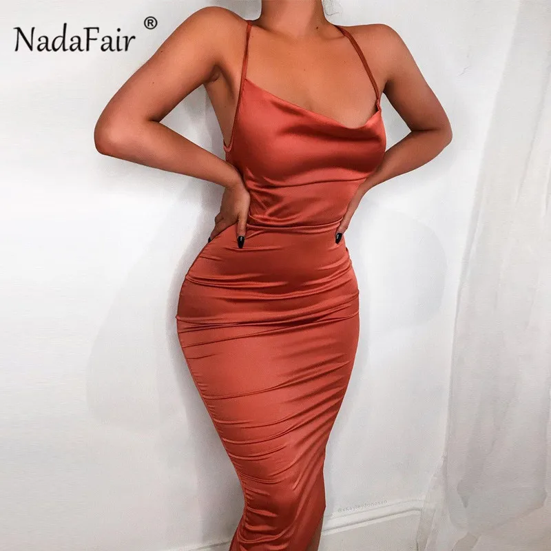 Nadafair Sexy Party Backless Satin Slip Dress 2019 Lace Up Spaghetti Strap Midi Club Dress Summer Women
Nadafair Sexy Party Backless Satin Slip Dress 2019 Lace Up Spaghetti Strap Midi Club Dress Summer Women