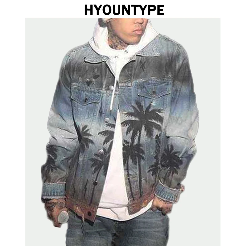 Hip Hop Denim Jacket Coat Autumn Fashion Mens Coconut Palm Printed Streetwear Destroyed Hole Jean High Street Outerwear Jackets
Hip Hop Denim Jacket Coat Autumn Fashion Mens Coconut Palm Printed Streetwear Destroyed Hole Jean High Street Outerwear Jackets