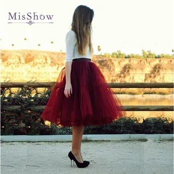 Puffy Skirts Womens 6 Layers Midi Tulle Skirt Burgundy Red Tutu Skirts Women Ball Gown Party Petticoat 2019 Lolita Faldas Saia 
Puffy Skirts Womens 6 Layers Midi Tulle Skirt Burgundy Red Tutu Skirts Women Ball Gown Party Petticoat 2019 Lolita Faldas Saia