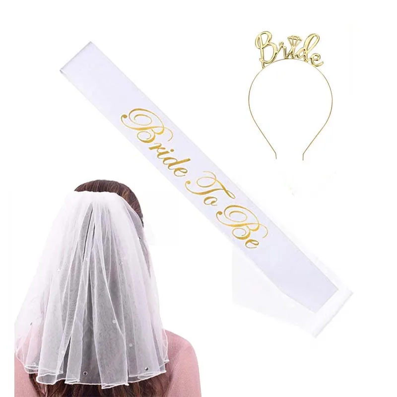 Bride To Be Sash Veil crown tiara for Bachelorette Hen Party Bridal Shower Wedding Engagement Decoration Supplies gift accessory
Bride To Be Sash Veil crown tiara for Bachelorette Hen Party Bridal Shower Wedding Engagement Decoration Supplies gift accessory