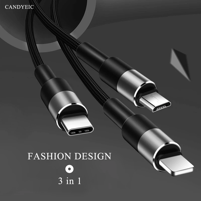 CANDYEIC Micro USB TYPE-C 3 In 1 USB Cable For IPhone 8 X Samsung S10 Xiaomi 9 Redmi K20Pro OnePlus 7 6 Phone Wire Charger
CANDYEIC Micro USB TYPE-C 3 In 1 USB Cable For IPhone 8 X Samsung S10 Xiaomi 9 Redmi K20Pro OnePlus 7 6 Phone Wire Charger
