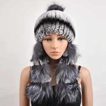 Real Rex Rabbit Fur Knitted Hat Winter Warm Ear Warm Rex Rabbit Fur Hat with Silver Fox Fur fox fur hat pompom for lady hot sale
Real Rex Rabbit Fur Knitted Hat Winter Warm Ear Warm Rex Rabbit Fur Hat with Silver Fox Fur fox fur hat pompom for lady hot sale