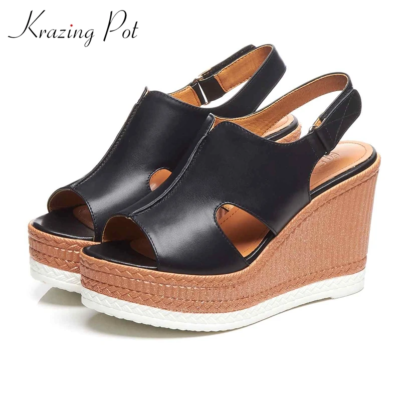 Krazing Pot genuine leather gladiator elastic band handmade straw sole platform wedges open toe super high heels sandals l6f7
Krazing Pot genuine leather gladiator elastic band handmade straw sole platform wedges open toe super high heels sandals l6f7