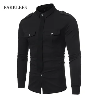 Mens Tactical Epaulet Style Dress Shirts 2018 New Fake Tie Slim Fit Button Down 2 Pocket Shirt Men Long Sleeve Business Chemise
Mens Tactical Epaulet Style Dress Shirts 2018 New Fake Tie Slim Fit Button Down 2 Pocket Shirt Men Long Sleeve Business Chemise
