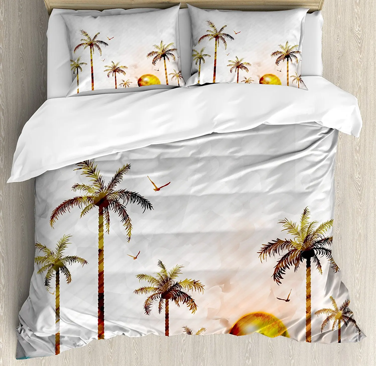 Hawaiian Duvet Cover Set Watercolor Style Tropical Island with Coconut Trees and Birds Sunset Art Print 4 Piece Bedding Set 
Hawaiian Duvet Cover Set Watercolor Style Tropical Island with Coconut Trees and Birds Sunset Art Print 4 Piece Bedding Set
