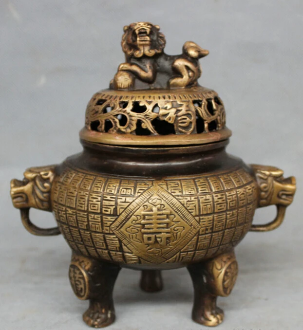 S4037 Tibet Bronze FengShui Longevity Dragon Lion Head Statue Incense Burner Censer D0317
S4037 Tibet Bronze FengShui Longevity Dragon Lion Head Statue Incense Burner Censer D0317