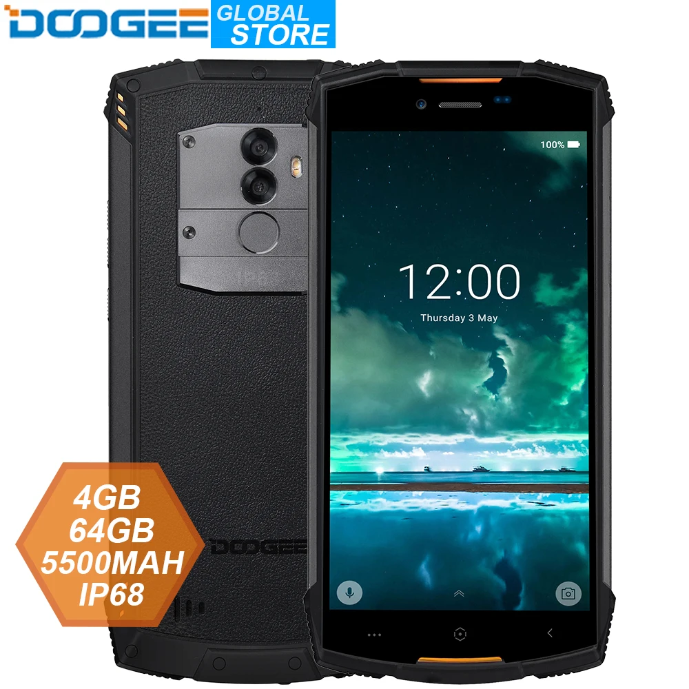 

IP68 DOOGEE S55 outdoor waterproof Smartphone MTK6750T Octa Core 4GB RAM 64GB ROM 5500mAh 5.5inch Android 8.0 Dual SIM 13.0MP