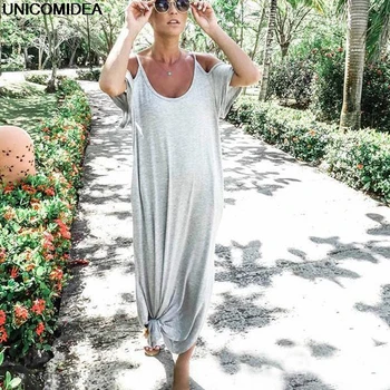 New Summer Casual Dress Women Short Sleeve O Neck A Line Grey Black Basic Dress 2020 Sexy Split Cotton Long Maxi Dress Vestidos
New Summer Casual Dress Women Short Sleeve O Neck A Line Grey Black Basic Dress 2020 Sexy Split Cotton Long Maxi Dress Vestidos