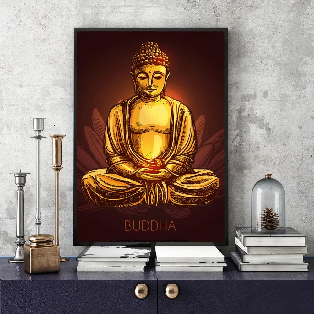 Абстрактная Религия Статуя Будды Печать на холсте Дзен Будда портрет настенные