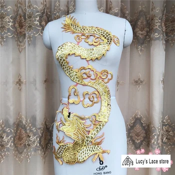 1 piece Chinese element gold dragon embroidered shiny sequins patches for high end garments and dresses
1 piece Chinese element gold dragon embroidered shiny sequins patches for high end garments and dresses