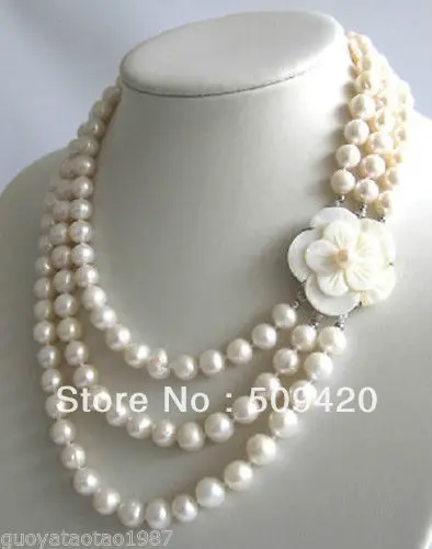 Free Shipping>3Row 7-8mm White Freshwater Pearl Necklace Shell Clasp Natural 
Free Shipping>3Row 7-8mm White Freshwater Pearl Necklace Shell Clasp Natural