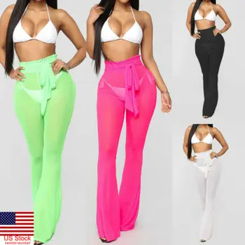 S-XL Fluorescent Womens High Waist Flared Trousers See-through High Loose Pants Bikini Cover Up 
S-XL Fluorescent Womens High Waist Flared Trousers See-through High Loose Pants Bikini Cover Up