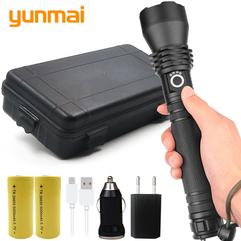 Фото Yunmai 50000lm CREE XHP70.2 & XHP50 rechargeable high powerful Tactical LED flashlight torch light 18650 26650 Battery Lantern |