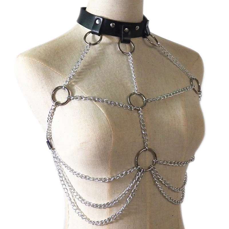 

1PC Body Sexy Harness Body Chain Bra Goth Punk Rock Leather Belt Chain Club Festival Fashion Jewelry Outifit Party Accessoriess